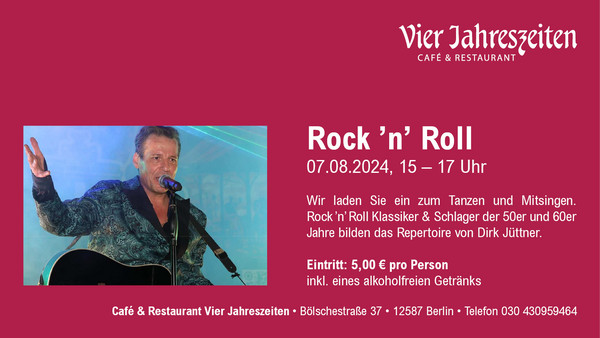 Rock n Roll am 07.08.2024, 15 – 17 Uhr im Garten des Restaurants „Vier Jahreszeiten“