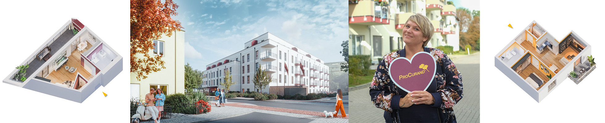 Collage Visualisierung Neubauprojekt Residenz Nordend, Grundrisse und Ansprechpartnerin